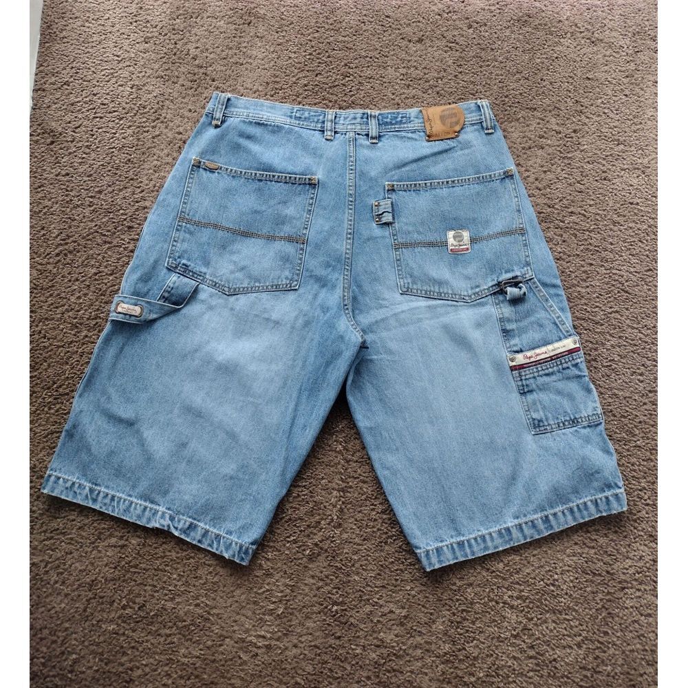 Vtg Pepe Carpenter Denim Shorts Men 38 Y2k Cargo Streetwear Hip Hop Blue